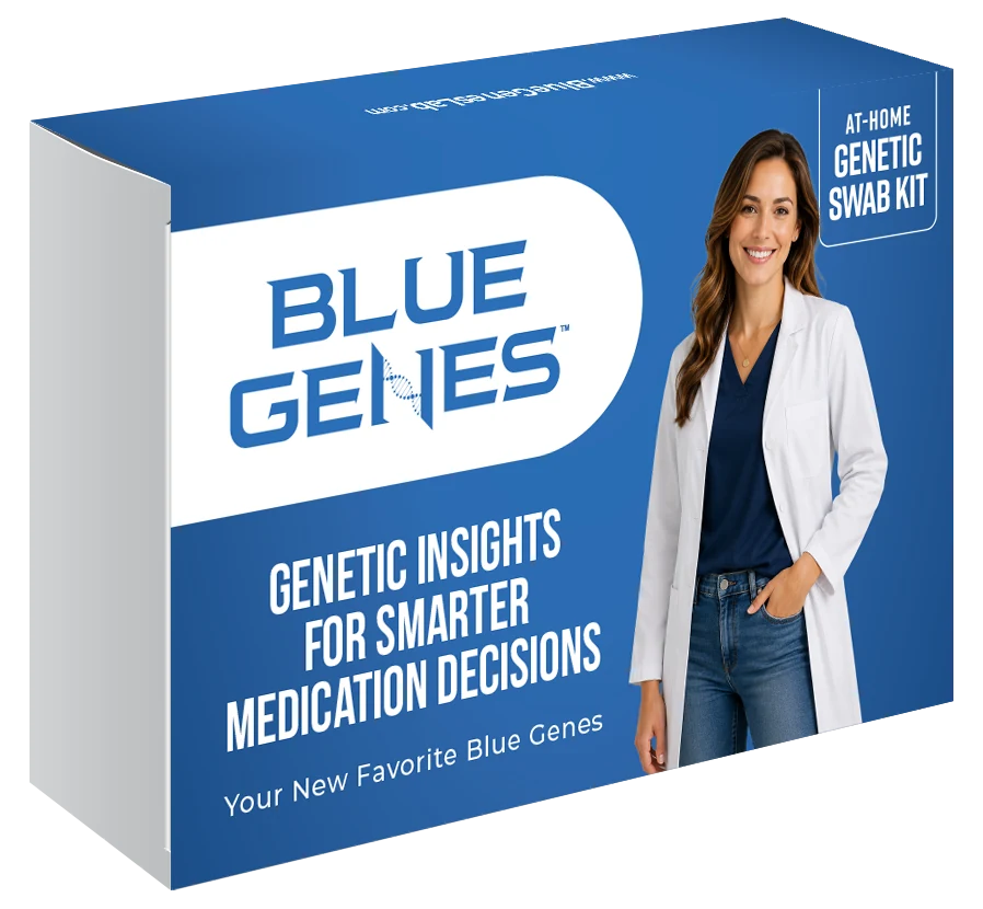 Blue Genes PGX at-home cheek swab kit box